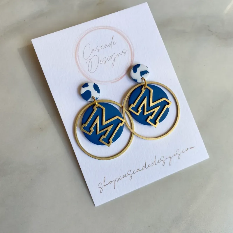 The Letterman M Letter Hoop Clay Earrings