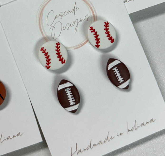 Cascade Designs The Baller Baseball &amp; Football Stud Earrings