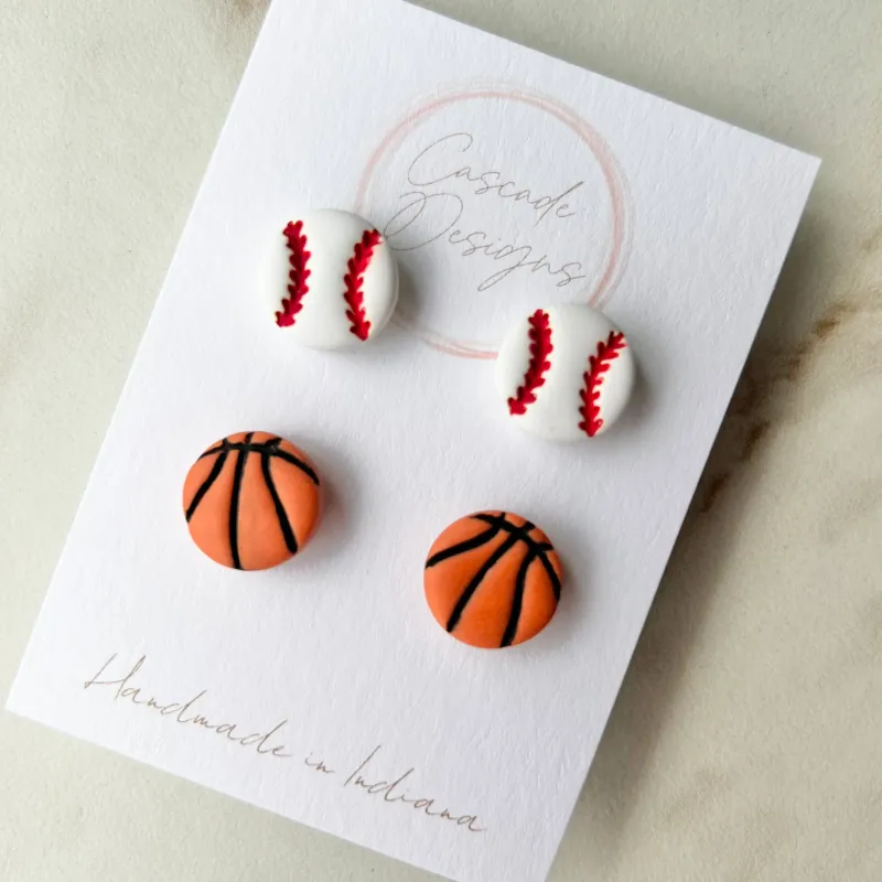Cascade Designs The Baller Baseball &amp; Basketball Stud Earrings
