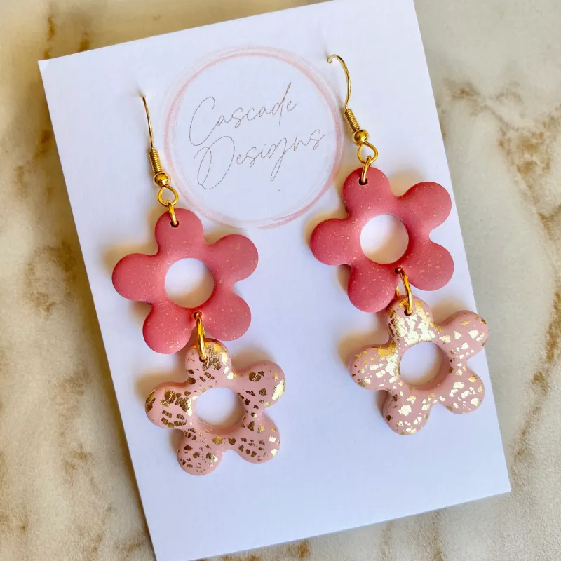 Cascade Designs The Izzy Pink Gold Flower Ball Post Stud Earrings