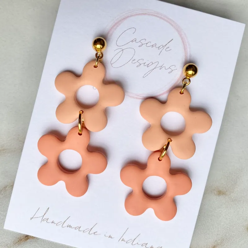 Cascade Designs The Izzy Orange Flower Ball Post Earrings