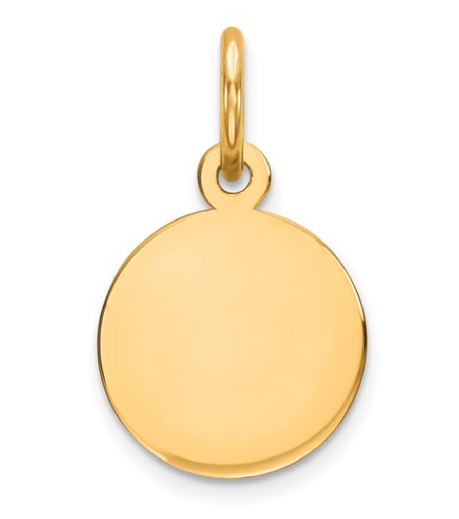 10K Plain .013 Gauge Circular Engravable Disc Charm