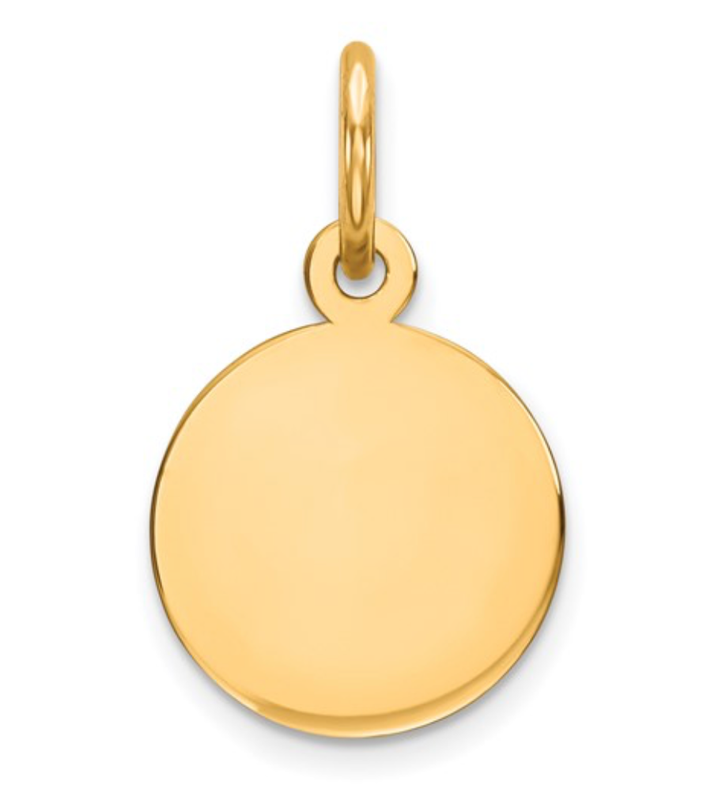 10K Plain .013 Gauge Circular Engravable Disc Charm