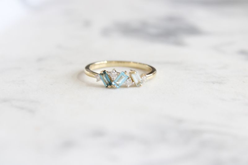 Blue Topaz Ombre Ring .10tdw yellow gold