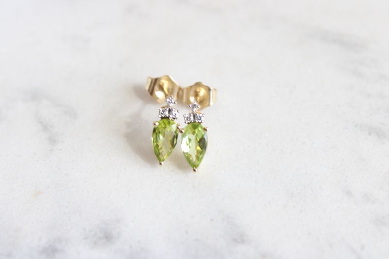 Peridot Earrings .05tdw 10k yellow gold