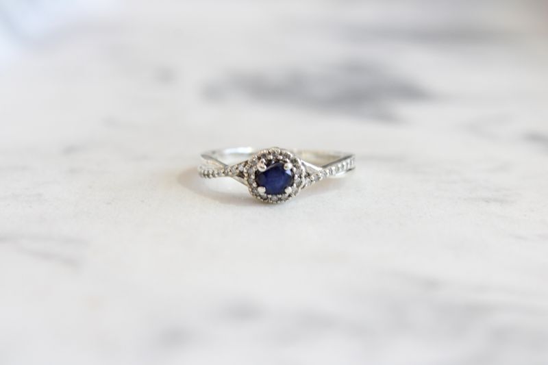 Estate Sterling Silver Sapphire and Diamond Halo Infinity Ring 