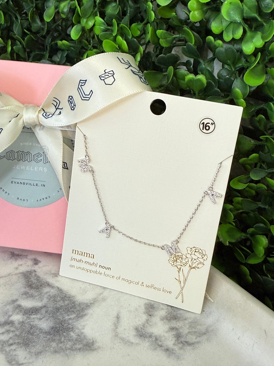  Boutique Silver Tone CZ Mama Necklace
