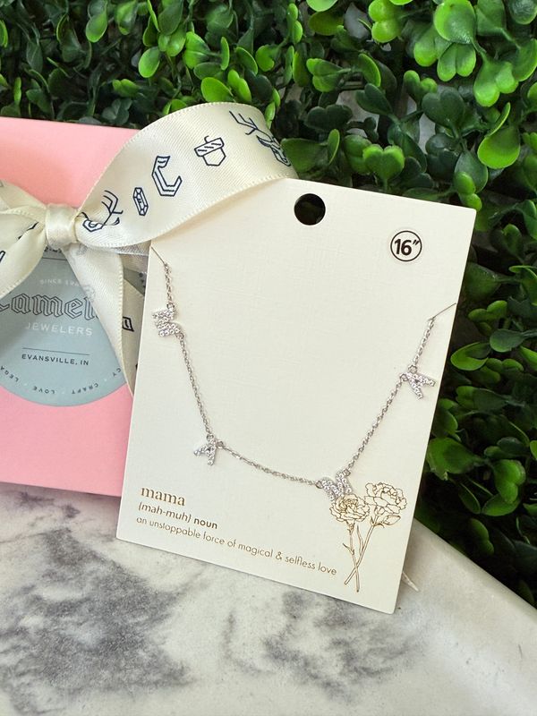  Boutique Silver Tone CZ Mama Necklace