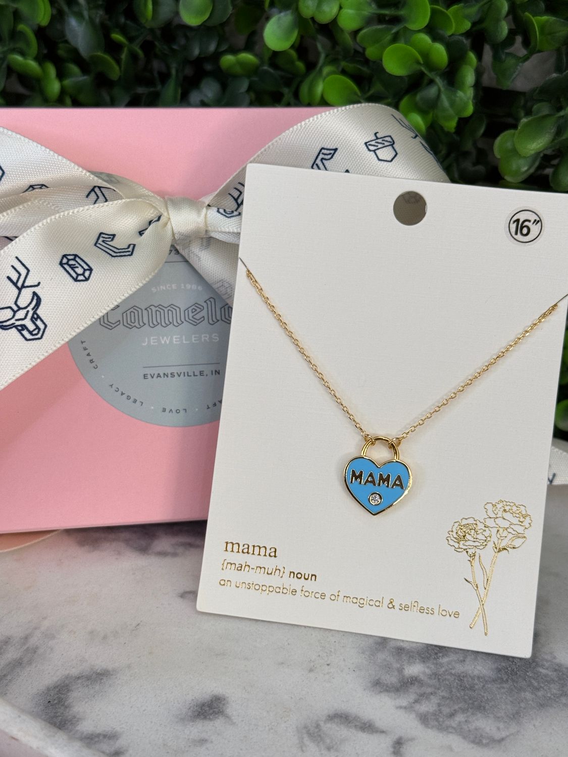 Boutique Blue Enameled Mama Necklace