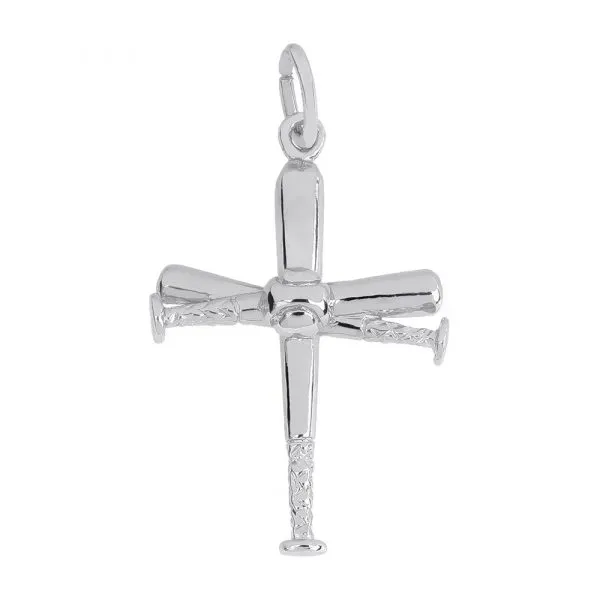 Sterling Silver Baseball Bat Cross Pendant 