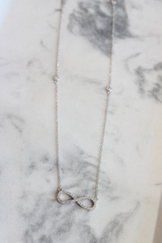 Sterling Silver Rhodium-plated CZ Infinity Symbol 18in with 2in ext. Necklace Sterling Silver Rhodium-plated CZ Infinity Symbol 18in with 2in ext. Necklace