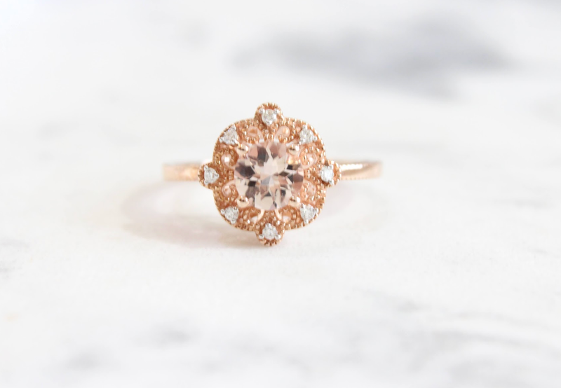 10K Rose Gold Morganite Ring .08tdw