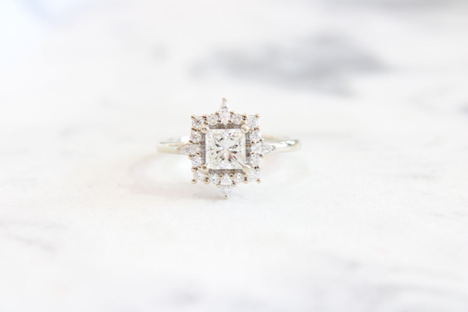 14K Princess Cut 7/8 carat with 4 Marquis plus 12 Brilliant Diamonds 1 1/8 total weight 