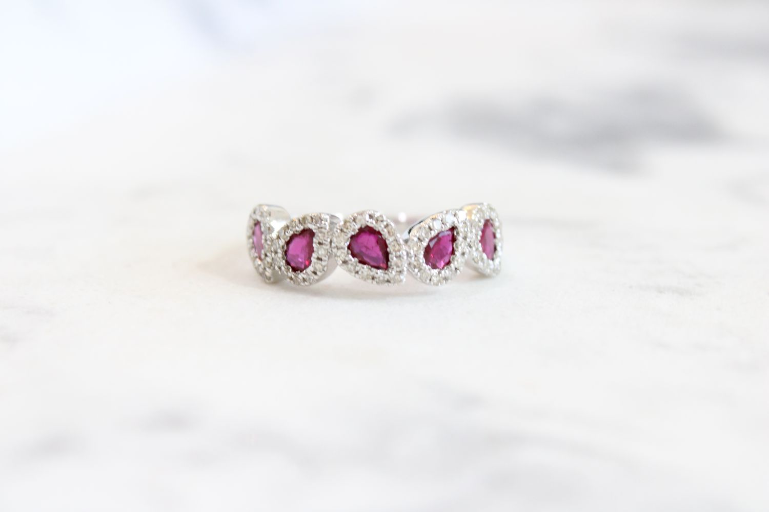 14K White Gold Pear Halo Ruby Diamond Ring 1/3 Total Carat