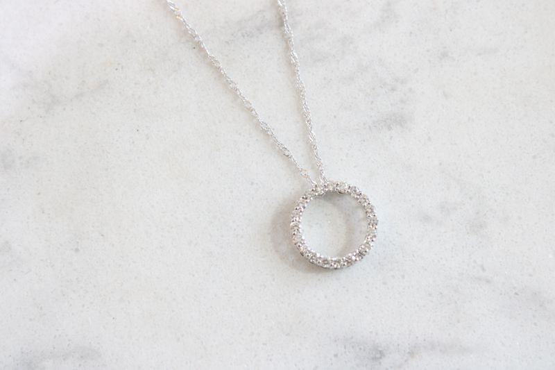 14K White Gold Open Circle Round Diamond Pendant .25CTW