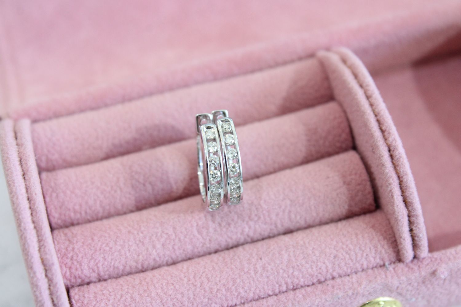 14K White Gold Round Diamond Channel Huggie Earrings 1/3 CTW