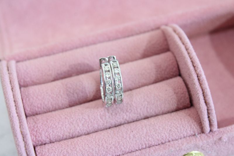 14K White Gold Round Diamond Channel Huggie Earrings 1/3 CTW