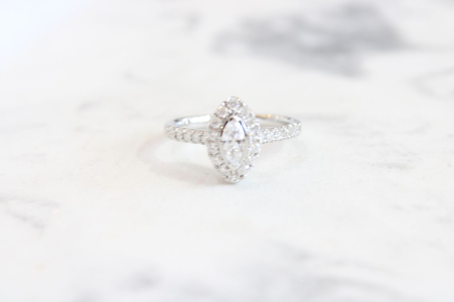 14k White Gold Marquise Halo Diamond 0.57 Total Weight Engagement Ring 
