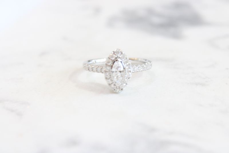 14k White Gold Marquise Halo Diamond 0.57 Total Weight Engagement Ring 