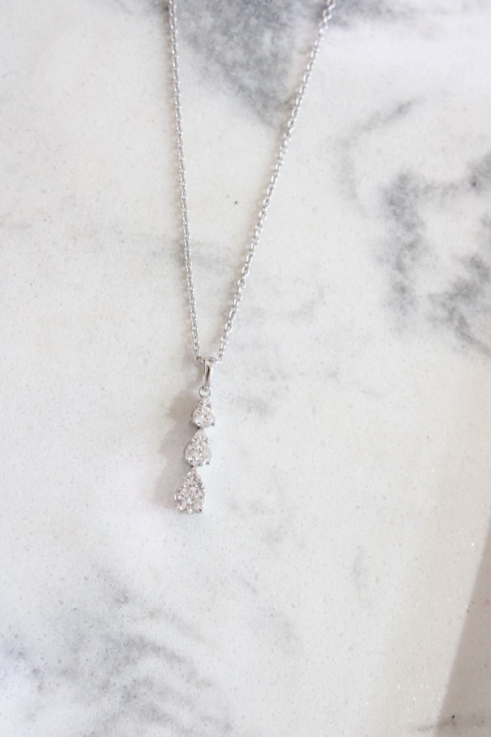 14K White Gold Past Present Future Round Tear Drop Diamond Pendant 3/8 CTW