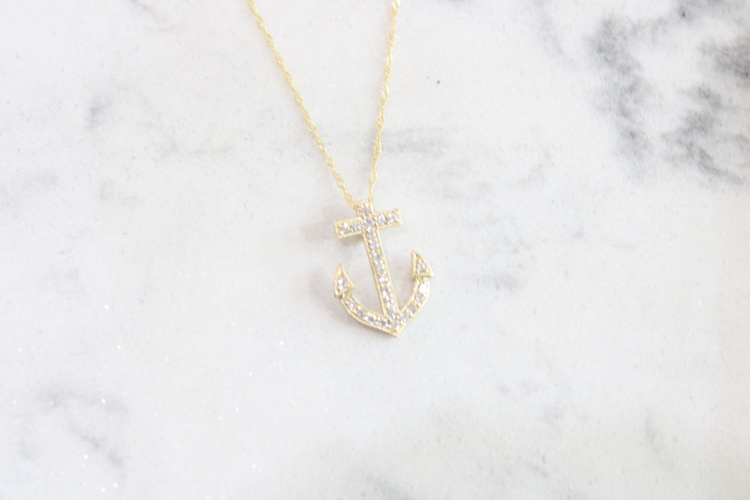 14K Yellown Gold Round Diamond Anchor Pendant .25 TCW