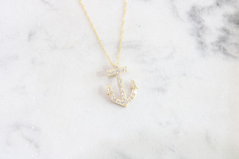 14K Yellown Gold Round Diamond Anchor Pendant .25 TCW