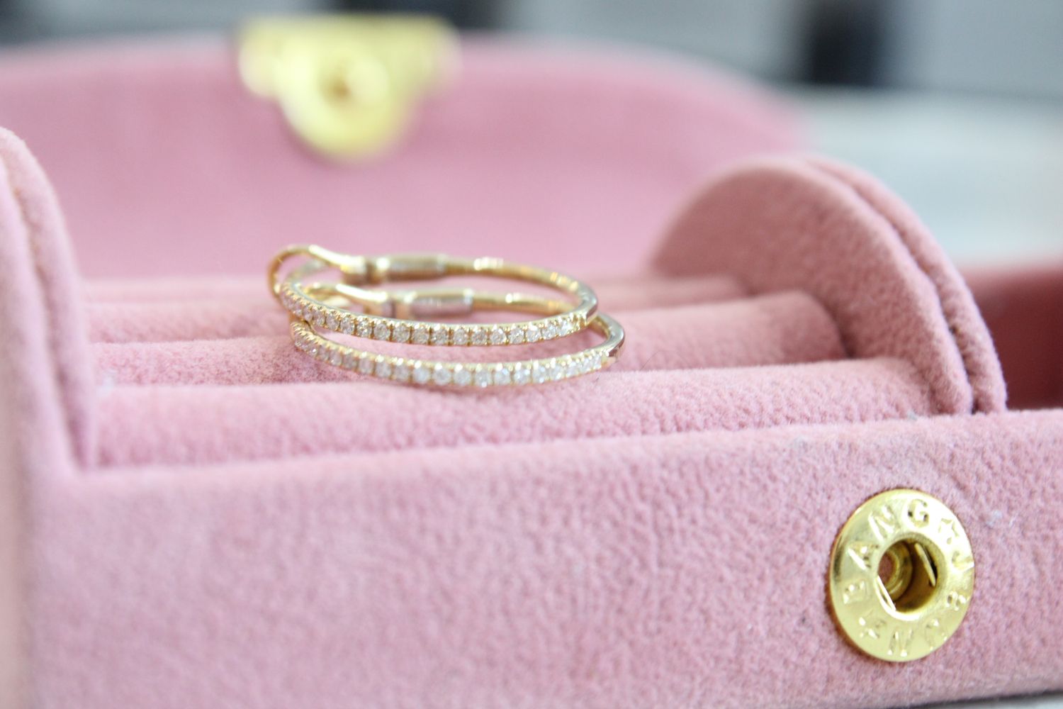 14K Yellow Gold Round Diamond Hoops 1/6 TCW