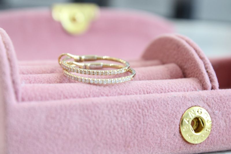 14K Yellow Gold Round Diamond Hoops 1/6 TCW