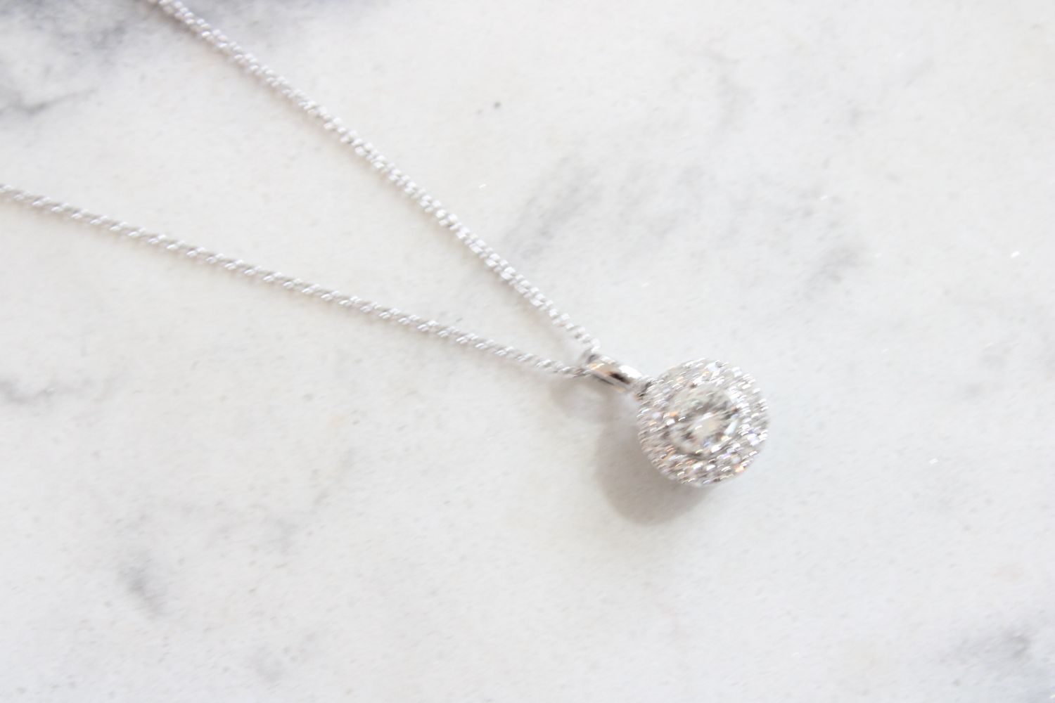 14kt White Gold .57ct Diamond Halo Necklace, 1 @ .33ct, 12 Round