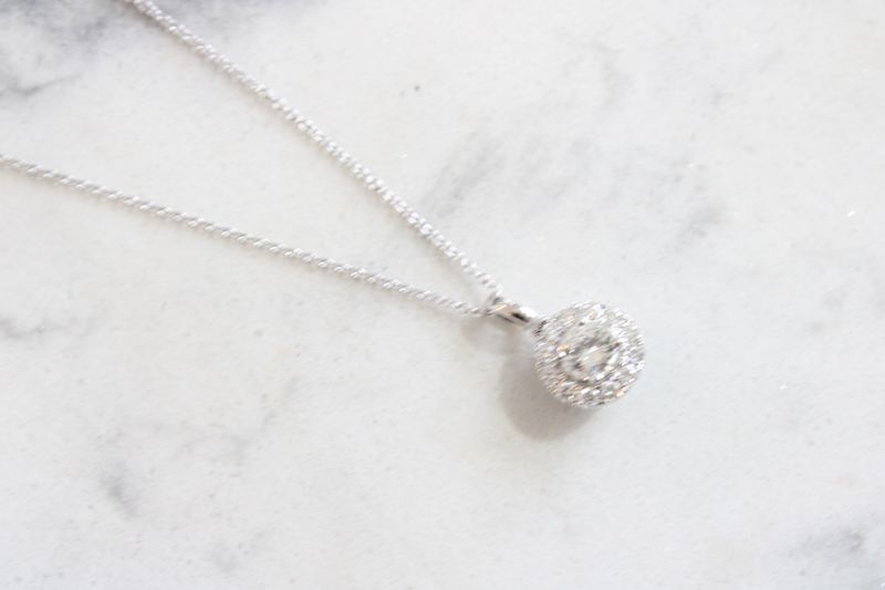 14kt White Gold .57ct Diamond Halo Necklace, 1 @ .33ct, 12 Round