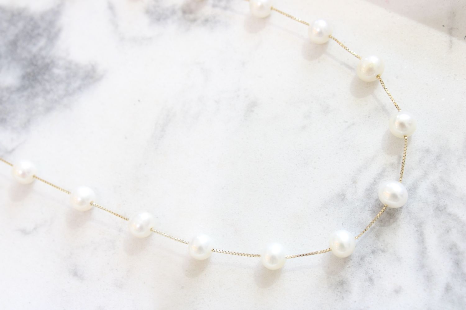 10K Yellow Gold Pearl Station Necklace
