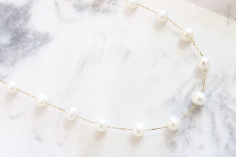 10K Yellow Gold Pearl Station Necklace