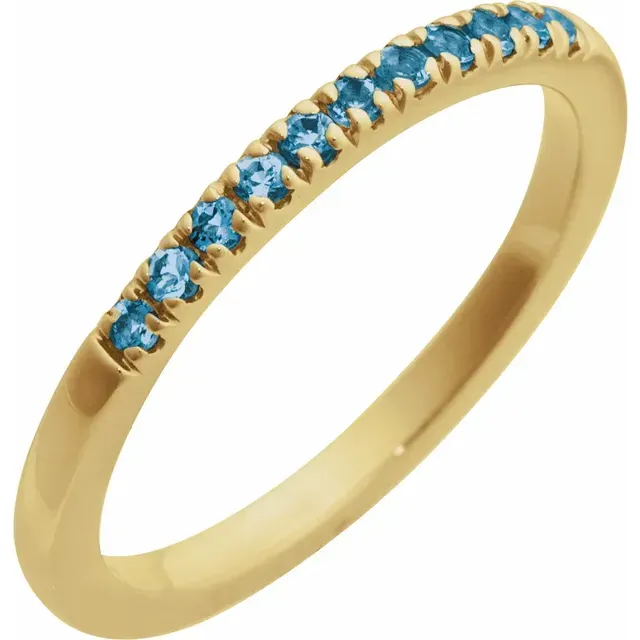 14K Yellow Gold 1.5mm Round Blue Topaz Stackable Ring