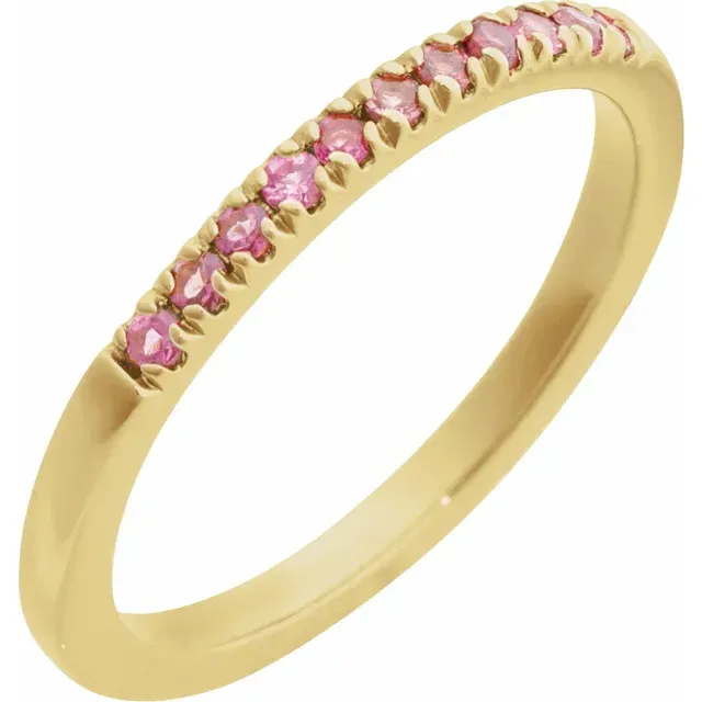 14K Yellow Gold 1.5mm Round Pink Tourmaline Stackable Ring