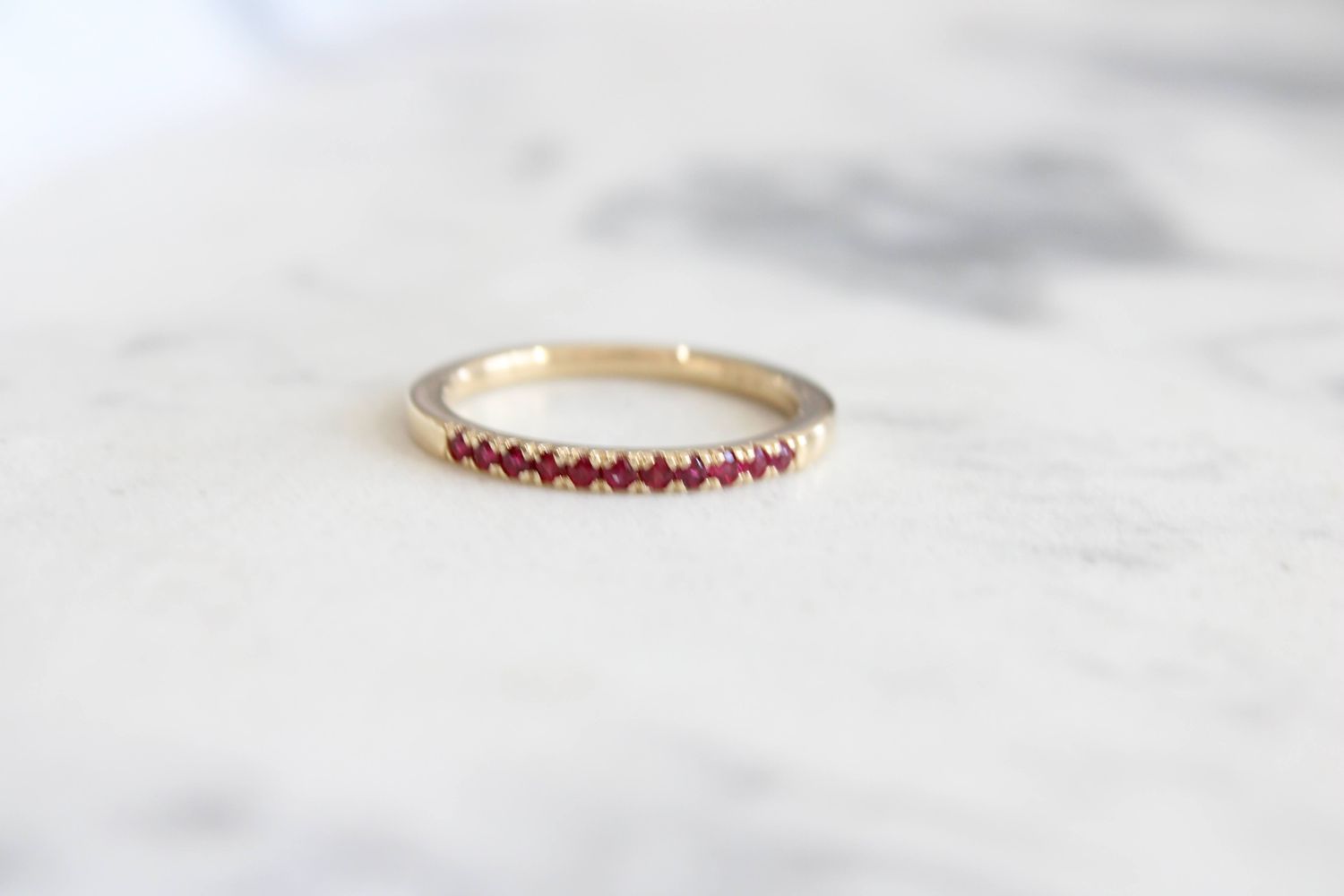 14K Yellow Gold 1.5mm Round Lab-Grown Ruby Stackable Ring