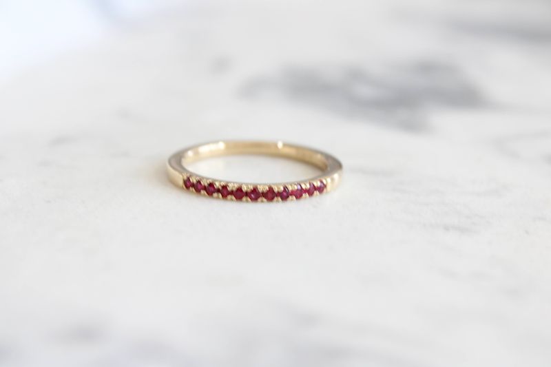 14K Yellow Gold 1.5mm Round Lab-Grown Ruby Stackable Ring