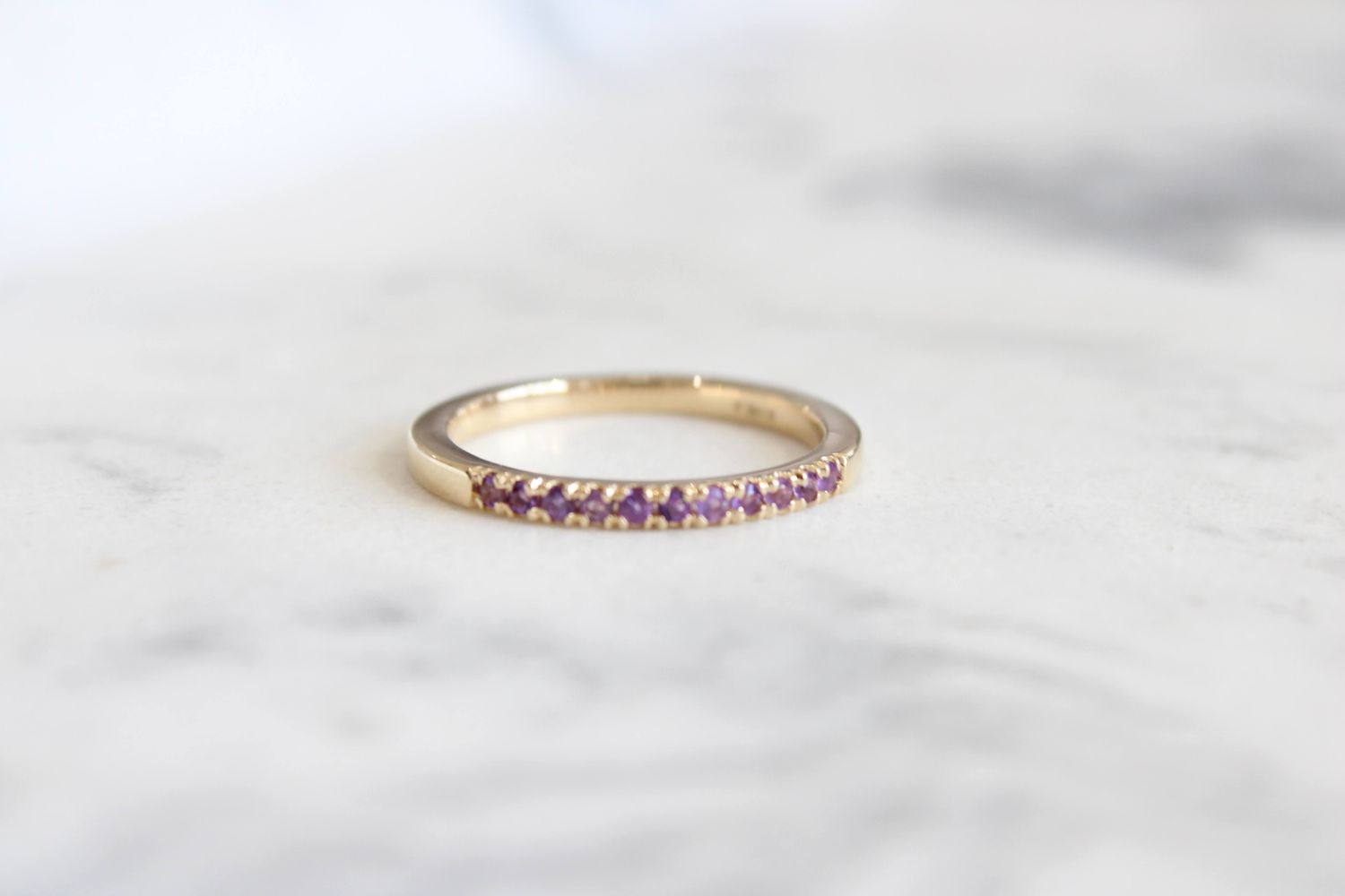 14K Yellow Gold 1.5mm Round Amethyst Stackable 