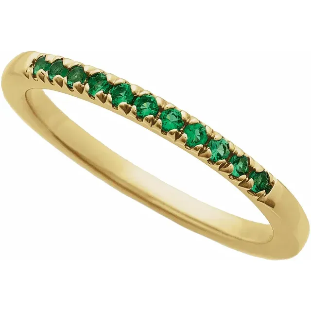 14K Yellow Gold 1.5mm Round Lab-Grown Emerald Stackable Ring