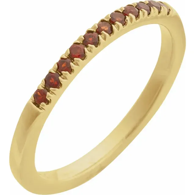 14K Yellow Gold 1.5mm Round Garnet Stackable Ring