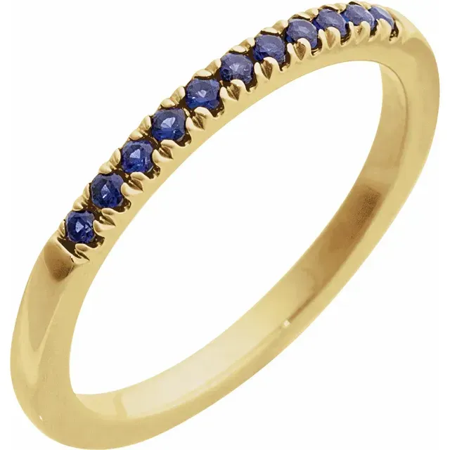 14K Yellow Gold 1.5mm Round Lab-Grown Blue Sapphire Stackable Ring