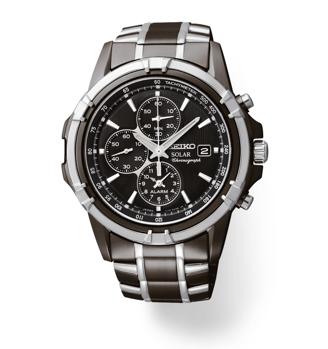 Essentials SS BIF Solar Alarm Chronograph Black Dial 