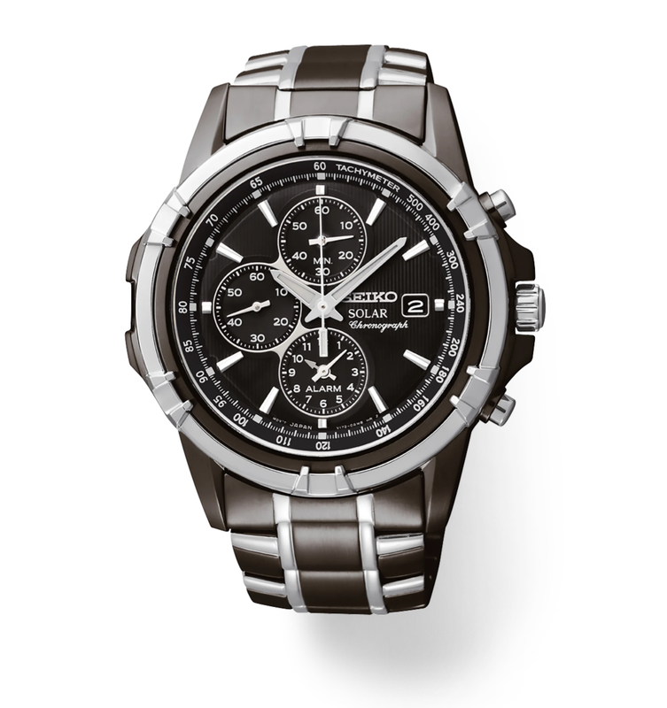 Essentials SS BIF Solar Alarm Chronograph Black Dial 