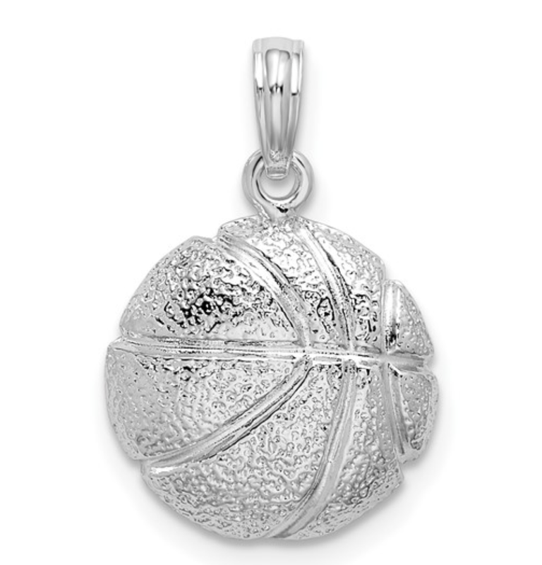 Sterling Silver Rhodium-Plated Polished Basketball Pendant Sterling Silver Rhodium-Plated Polished Basketball Pendant