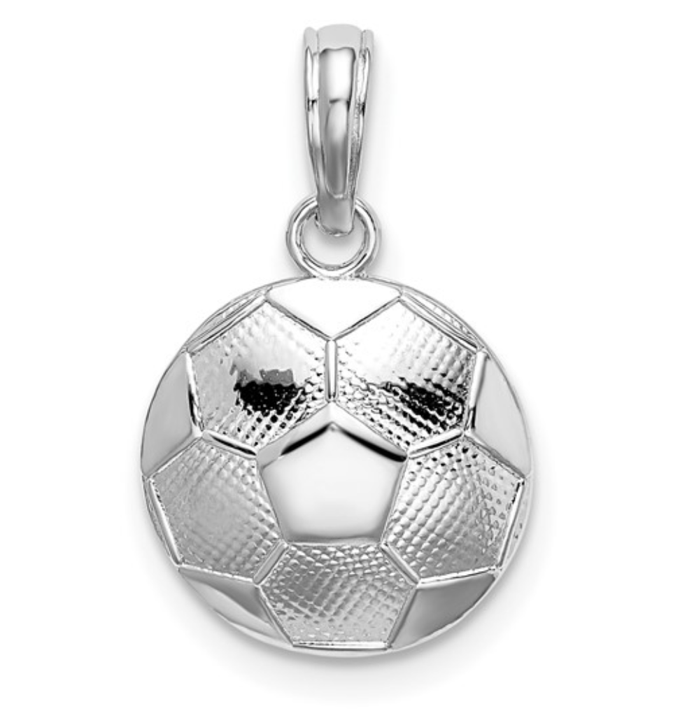 De-Ani Sterling Silver Rhodium-Plated Polished and Textured Soccer Ball Pendant