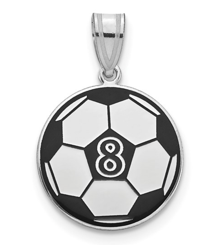 Sterling Silver/Rhodium-plated Personalized Soccer Ball Epoxy Pendant