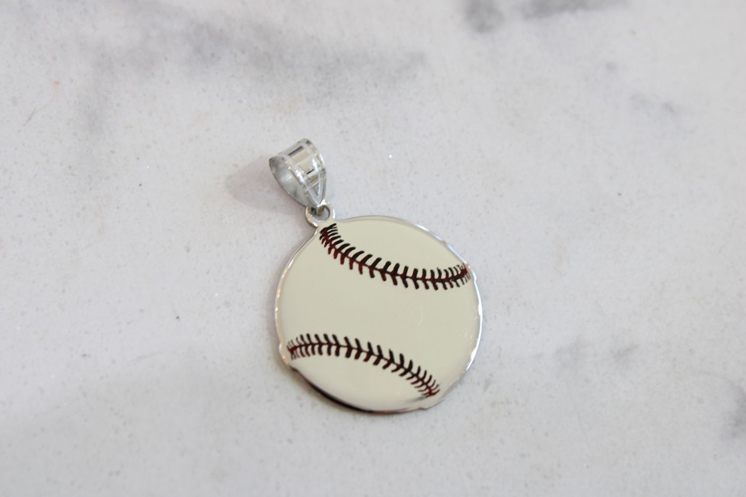 SS/Rhod-pltd Epoxy Baseball with Cut-out Number Pendant