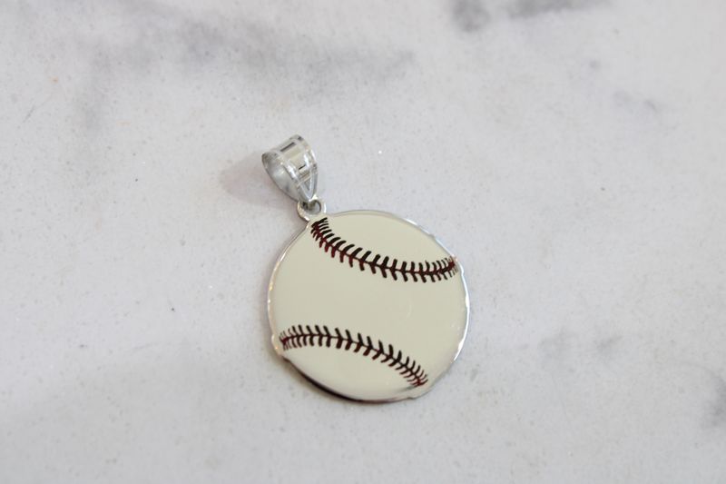 SS/Rhod-pltd Epoxy Baseball with Cut-out Number Pendant