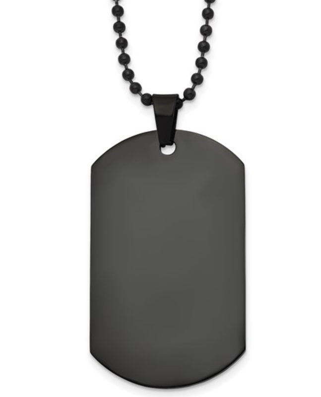 Stainless Steel Polished Black IP-plated Dog Tag on 20in. Ball Chain