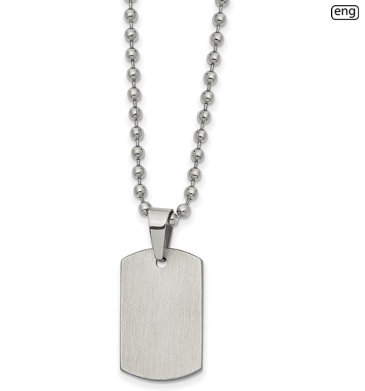 Stainless Steel Brushed and Polished Reversible Dog Tag on 22in. Ball Chain