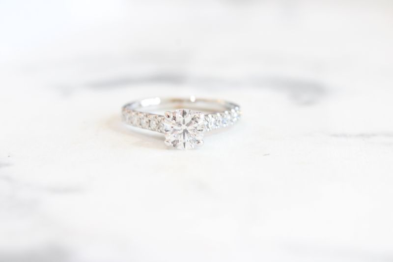 14kt White Gold 1.36cts, 1 @ 1.01cts, 14 Round Diamonds at .35cts Total Accented Diamond Engagement Ring